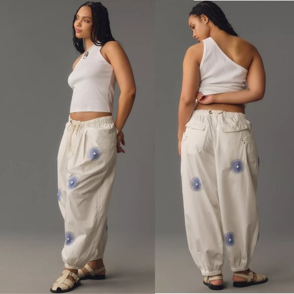 Anthropologie Pilcro The Slacker Embroidered Parachute Pants new nwt size L - Picture 3 of 7